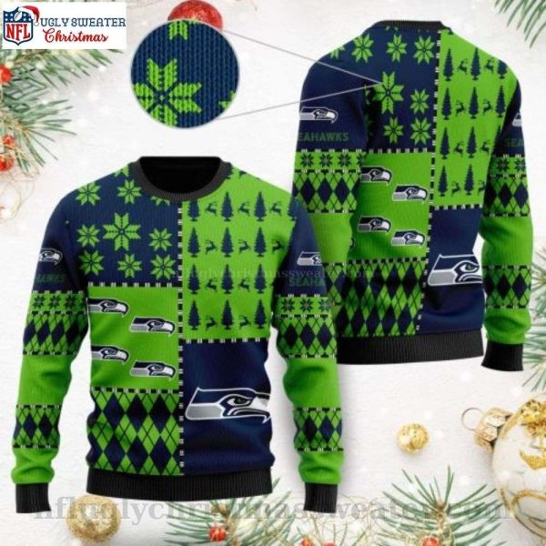 Seattle Seahawks Logo Graphic Snowflake Ugly Christmas Sweater