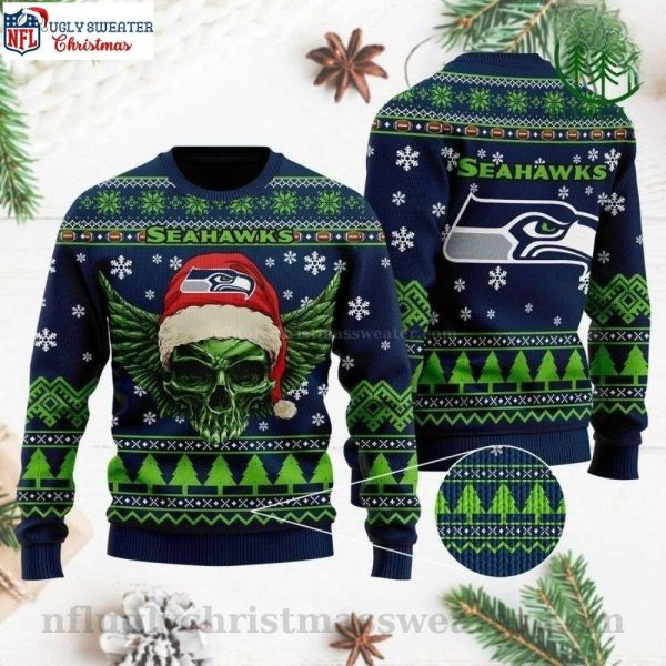Seattle Seahawks Ugly Christmas Sweater – Regal Golden Skull Design