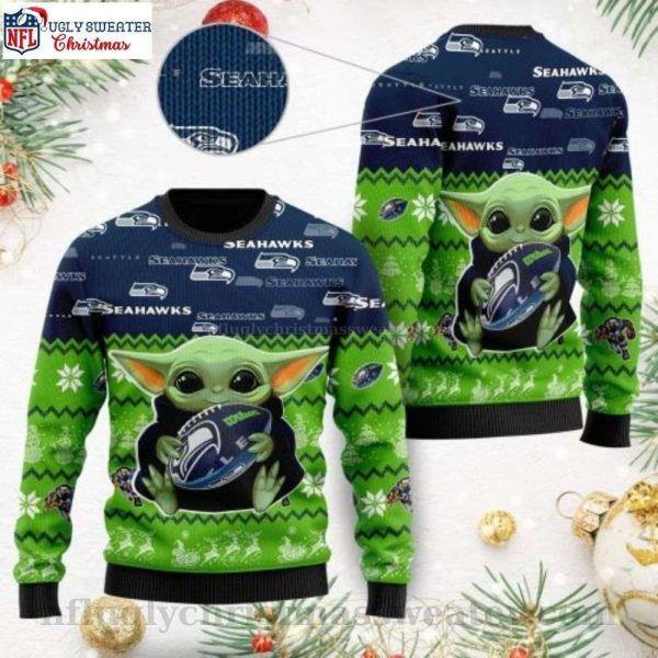 Seattle Seahawks Ugly Christmas Sweater With Baby Yoda Design