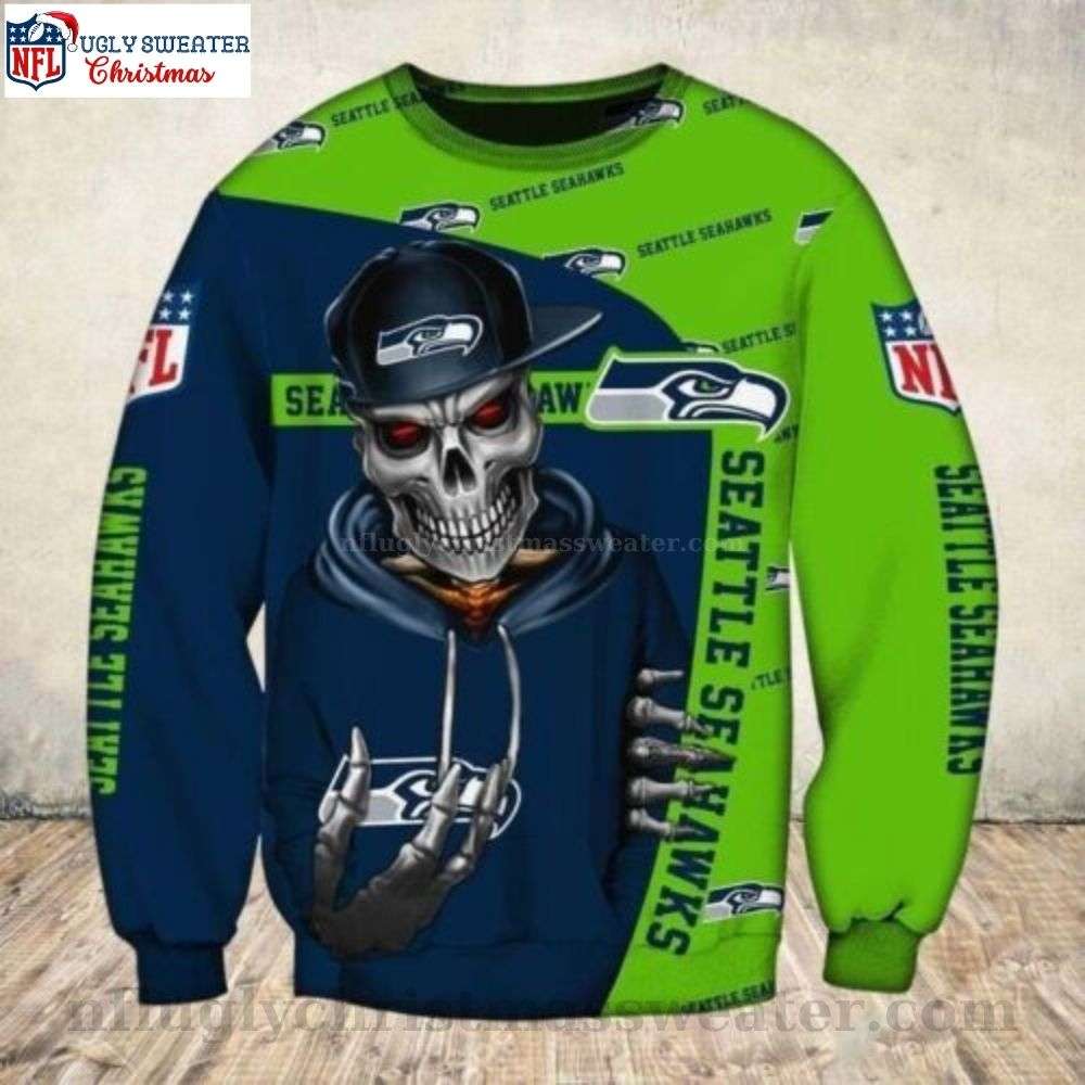 Seattle Seahawks Ugly Christmas Sweater With Skeleton Graphics