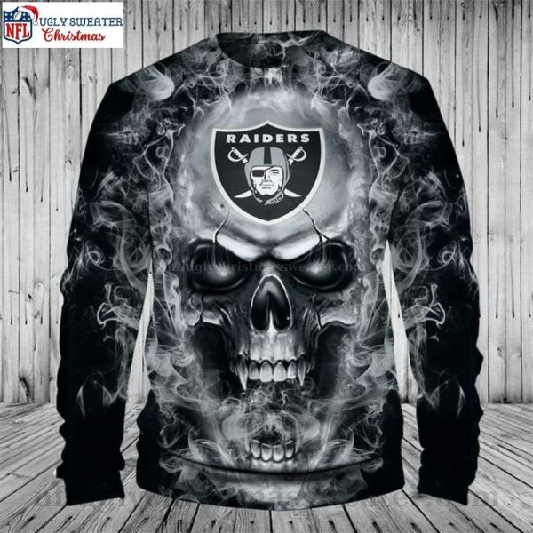 Skull And Logo Print Las Vegas Raiders Ugly Christmas Sweater – Gifts For Him