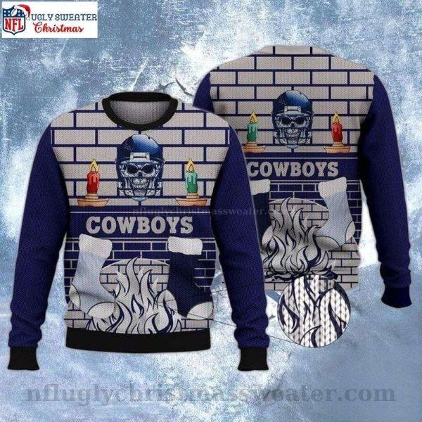 Skull Dallas Cowboys Ugly Christmas Sweater With Festive Candle and Socks