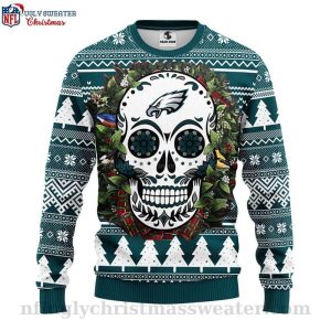 Skull Flower NFL Philadelphia Eagles Logo Mens Eagles Christmas Sweater 1