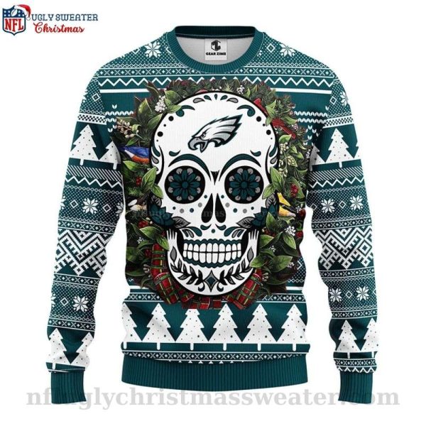 Skull Flower – NFL Philadelphia Eagles Logo – Men’s Eagles Christmas Sweater