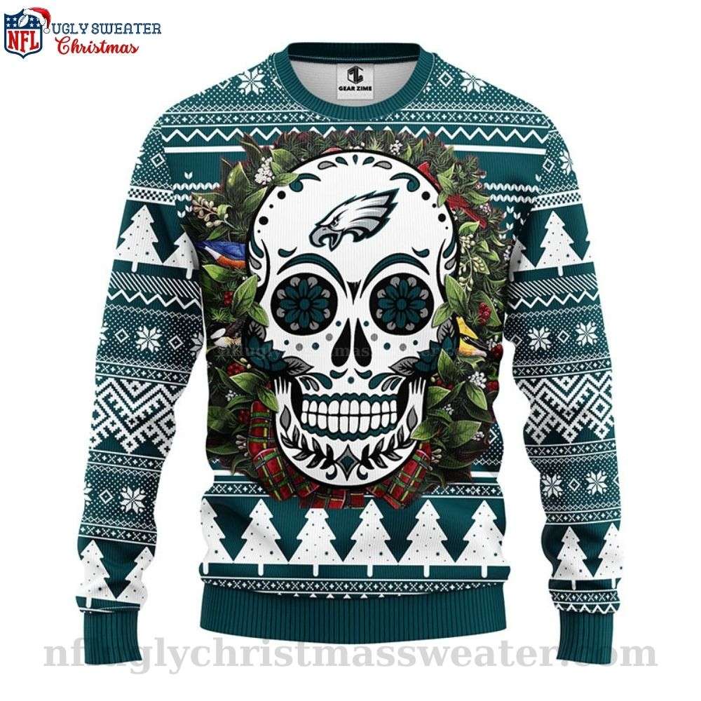 Skull Flower - NFL Philadelphia Eagles Logo - Men's Eagles Christmas Sweater