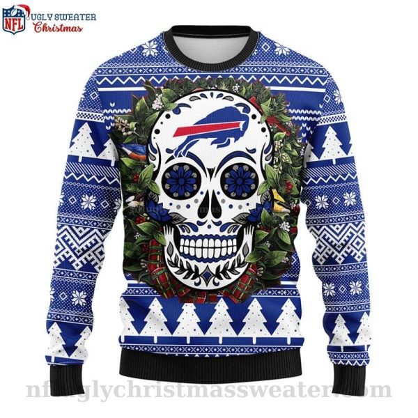 Skull Flower Wreath – NFL Buffalo Bills Ugly Christmas Sweater