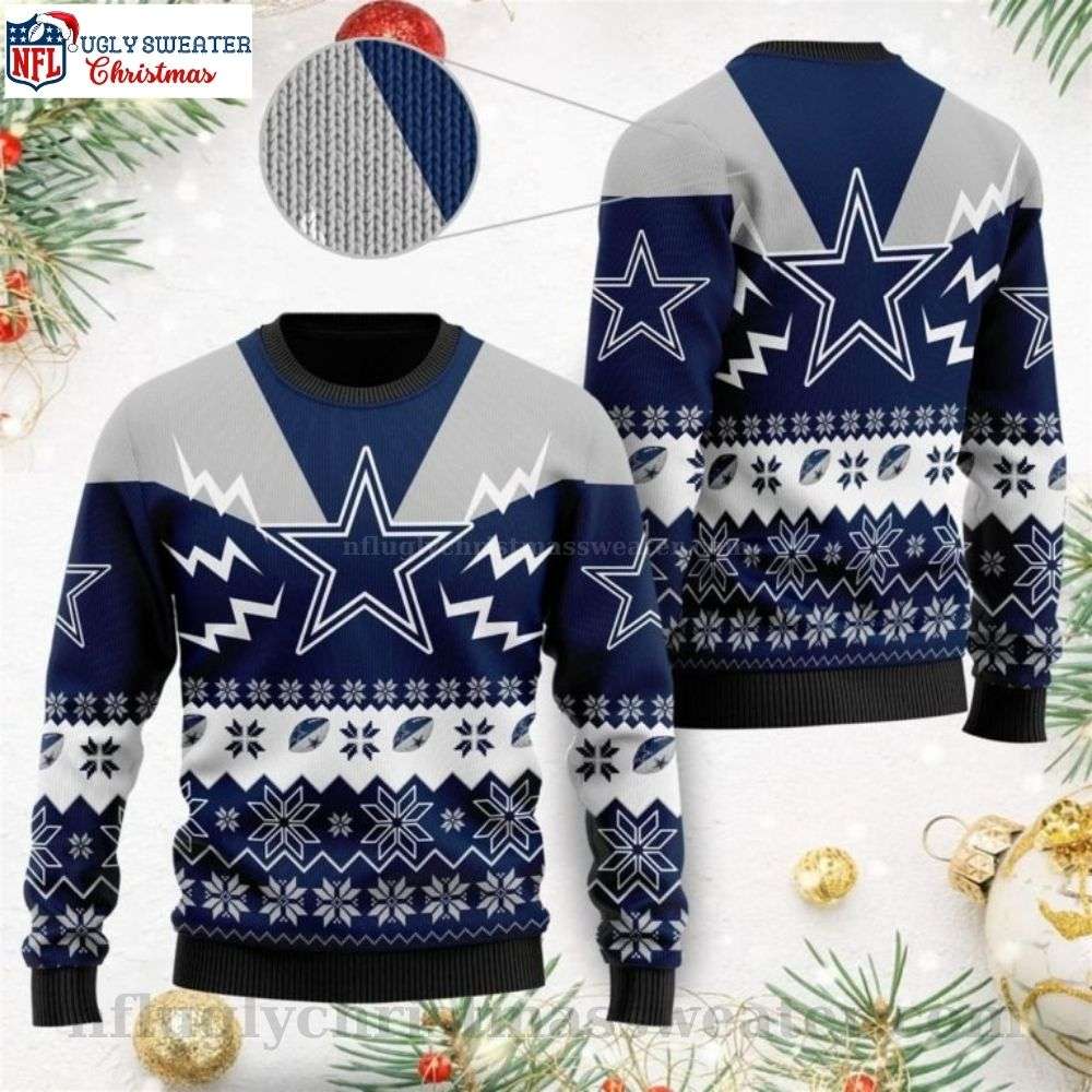 Snowflake And Logo Print NFL Dallas Cowboys Ugly Christmas Sweater - Perfect Gift For Fans