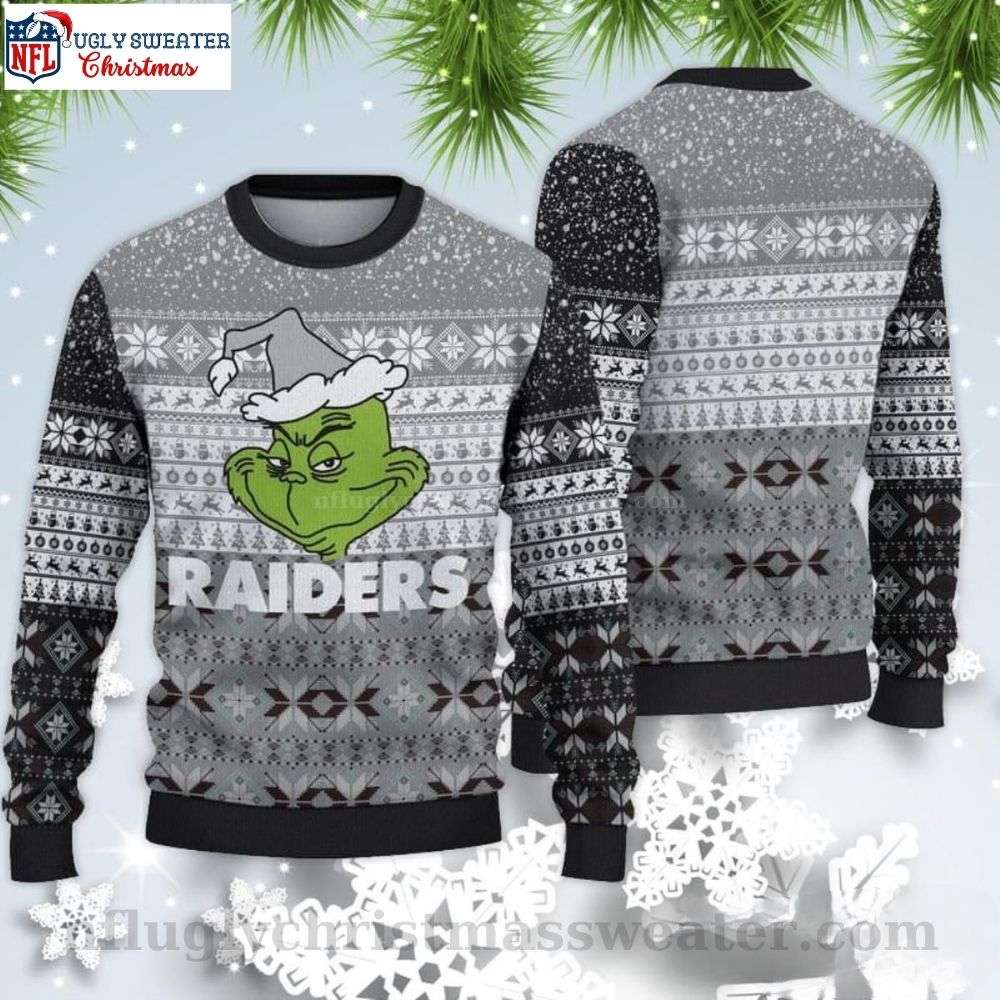 Snowflakes And Santa Grinch Raiders Ugly Christmas Sweater - Ideal Gift For Fans