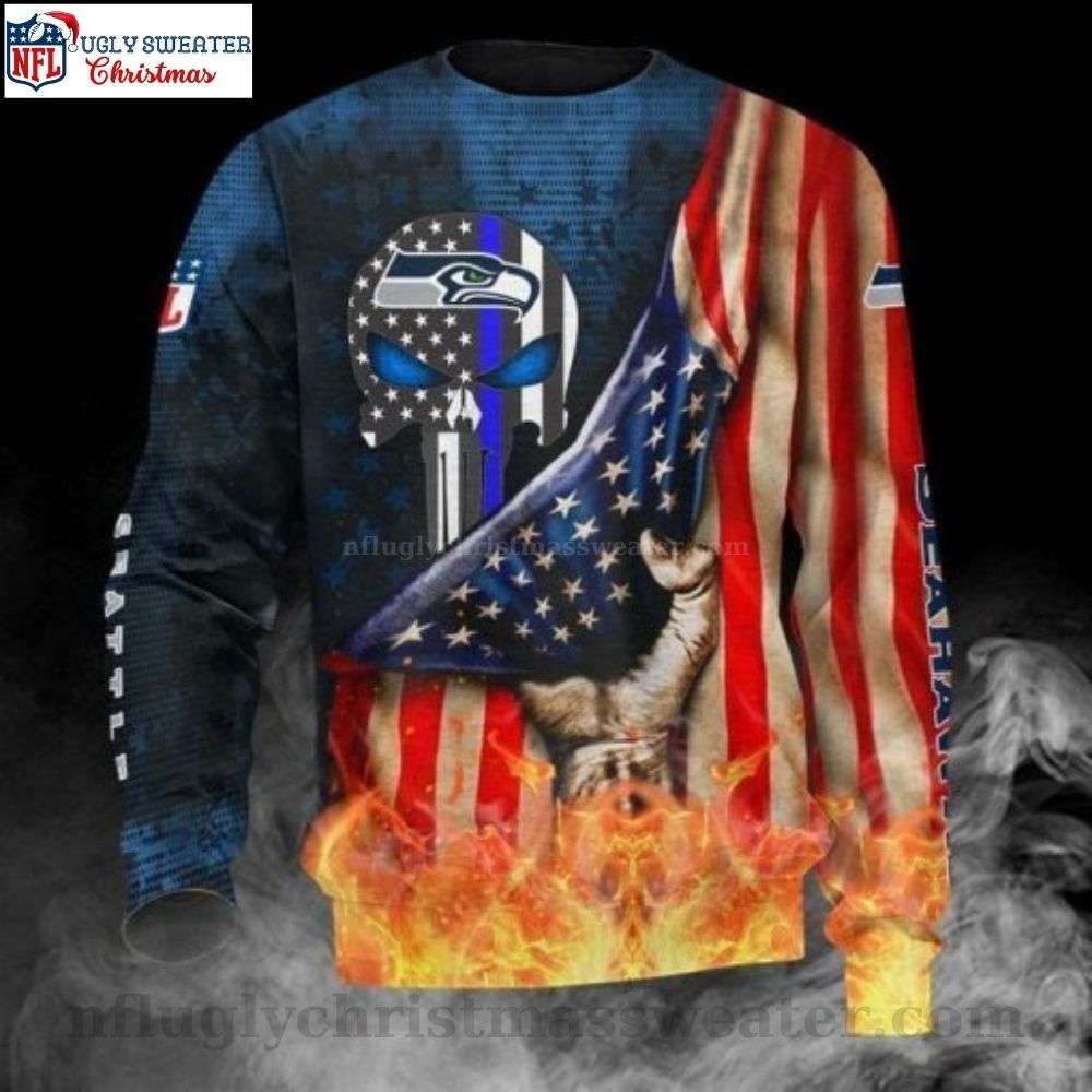 Stand Out In Style + American Flag Seattle Seahawks Ugly Sweater