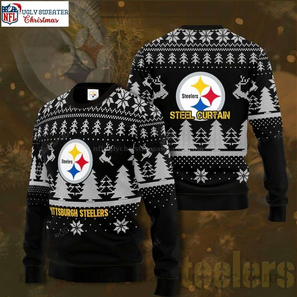 Steel Curtain Pittsburgh Steelers Ugly Sweater - Logo Print Edition