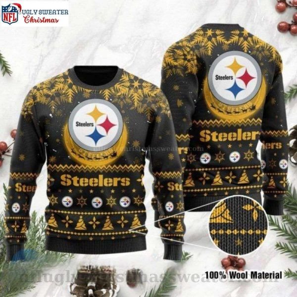 Steeler Nation’s Cozy Santa Claus In The Moon – Logo Print Ugly Sweater