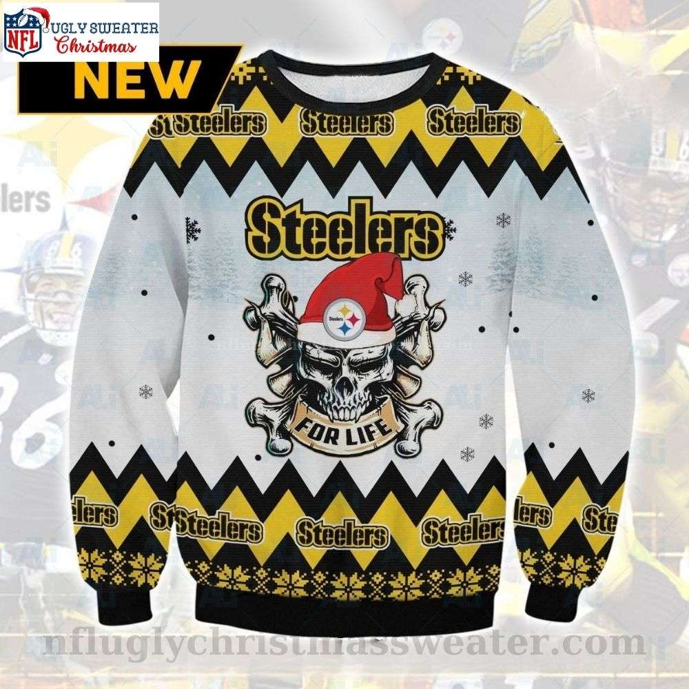 Steelers For Life - Skull-Inspired Pittsburgh Steelers Ugly Christmas Sweater