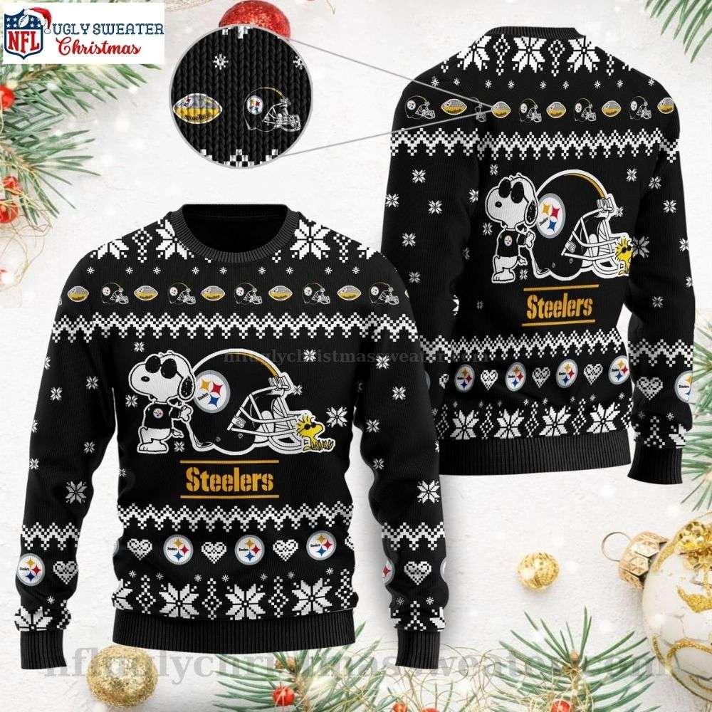 Steelers Snoopy Football Helmet Ugly Christmas Sweater - Unique Gift For Fans