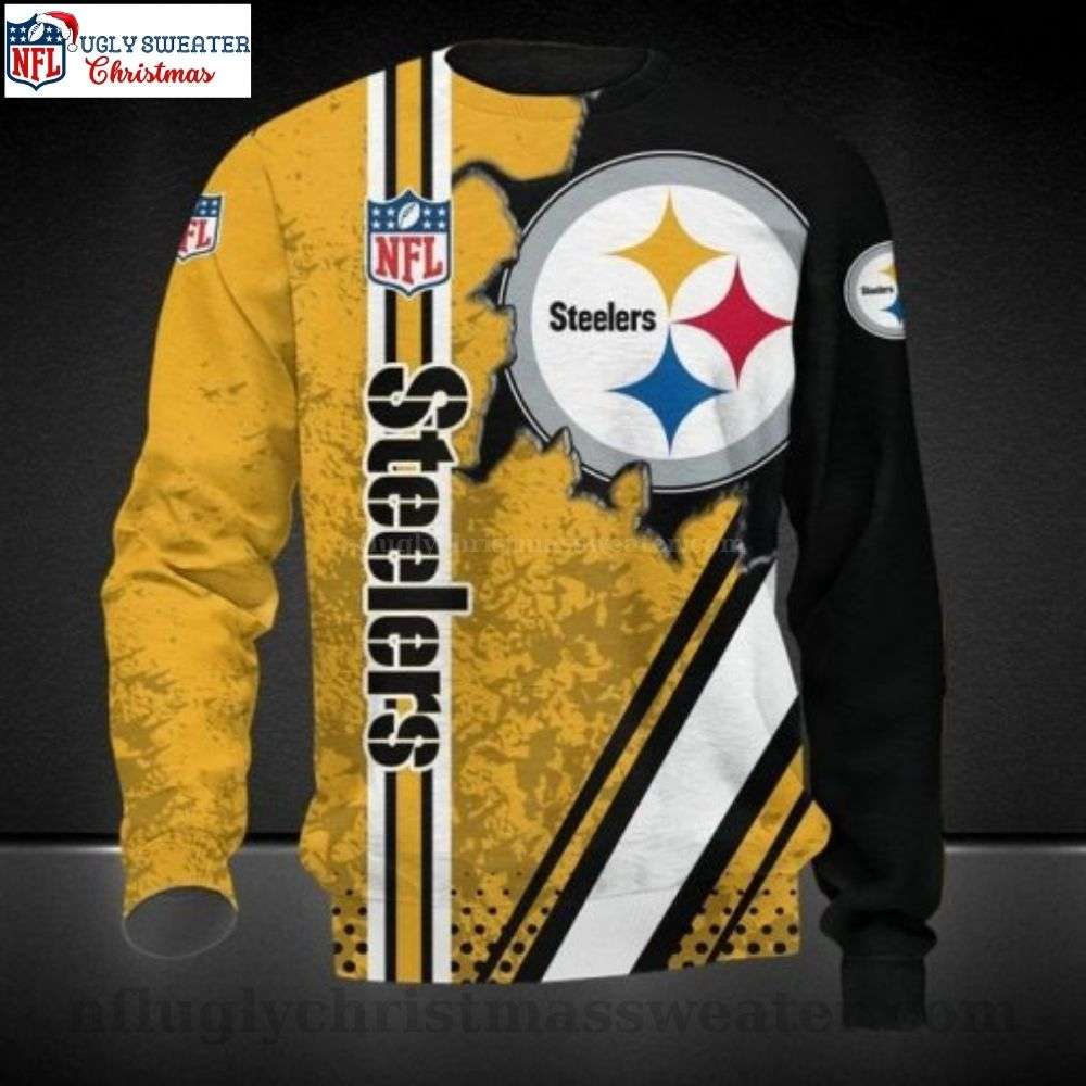Steelers Ugly Christmas Sweater For Him - Logo Print In Golden Black