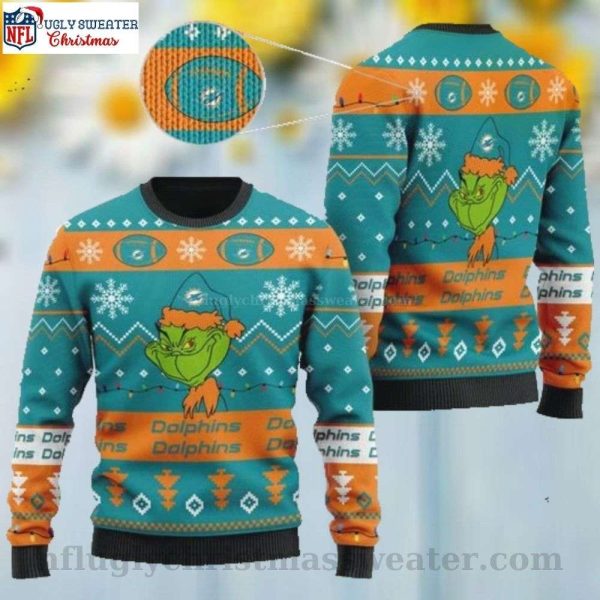 Stylish NFL Dolphins Christmas Sweater – Christmas Grinch Print