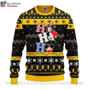 Stylish Pittsburgh Steelers HoHoHo Mickey Ugly Christmas Sweater 1