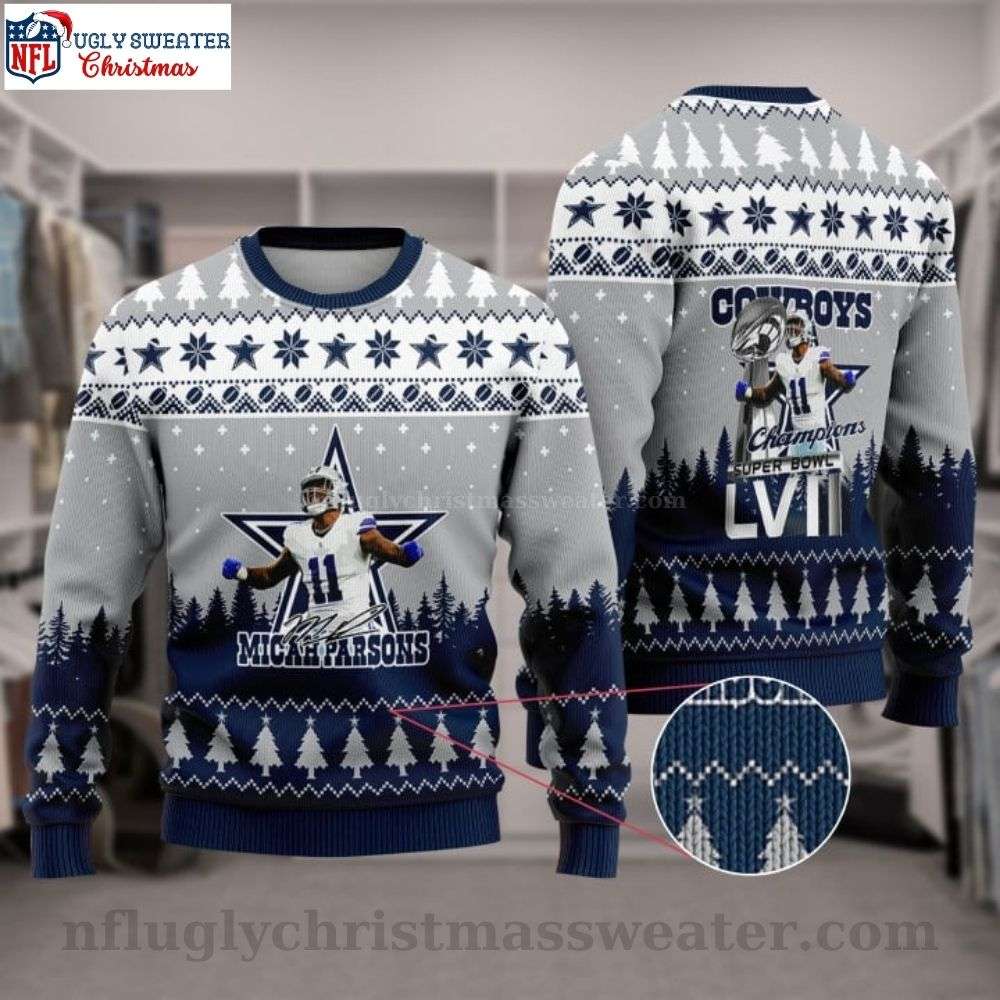 Super Bowl LVII 2023 Champions - Micah Parsons - Dallas Cowboys Ugly Christmas Sweater