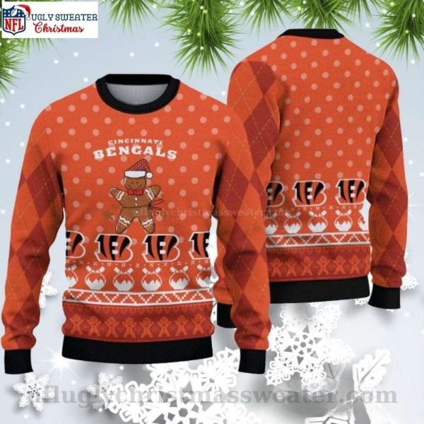 Sweet And Cheerful – Cincinnati Bengals Ugly Sweater Featuring Gingerbread Man