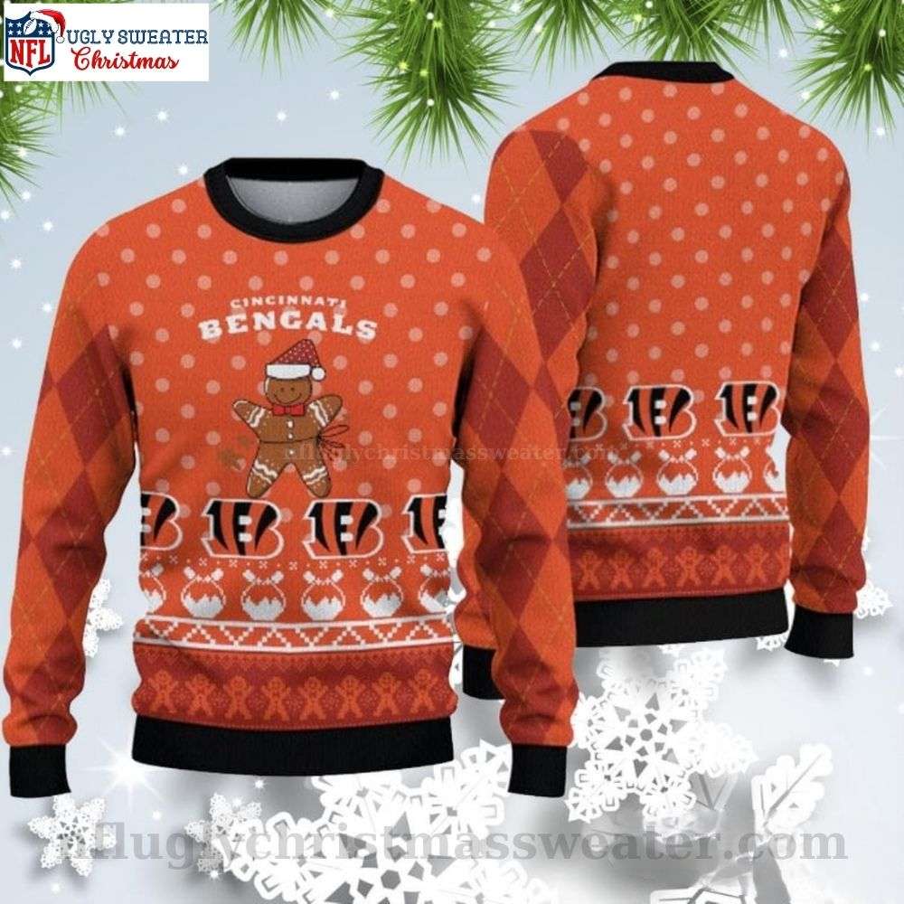 Sweet And Cheerful - Cincinnati Bengals Ugly Sweater Featuring Gingerbread Man