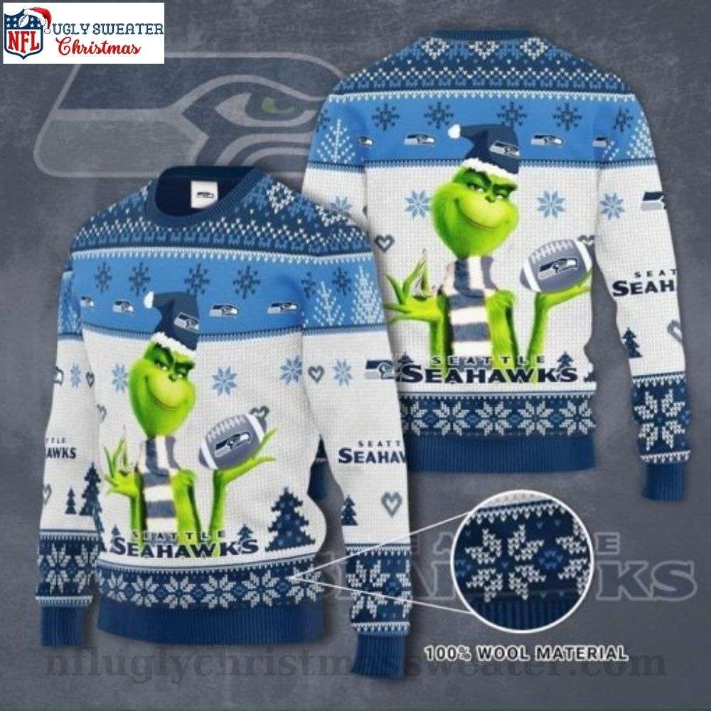 The Grinch Graphic Snowflake Seattle Seahawks Ugly Christmas Sweater