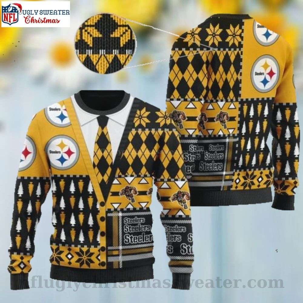 Tie-Inspired Steelers Ugly Christmas Sweater - Cardigan Style Perfect Gift For Him
