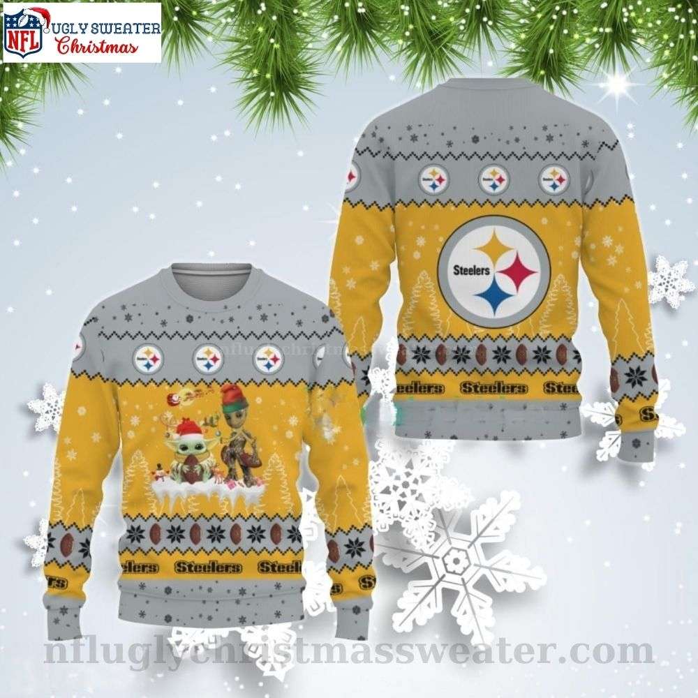 Tis The Season Baby Yoda Groot - Pittsburgh Steelers Ugly Christmas Sweater