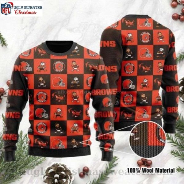Ugly Christmas Sweater Cleveland Browns – Logo Checkered Flannel Design