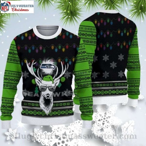Ugly Christmas Sweater With Seahawk-Reindeer Fusion Design