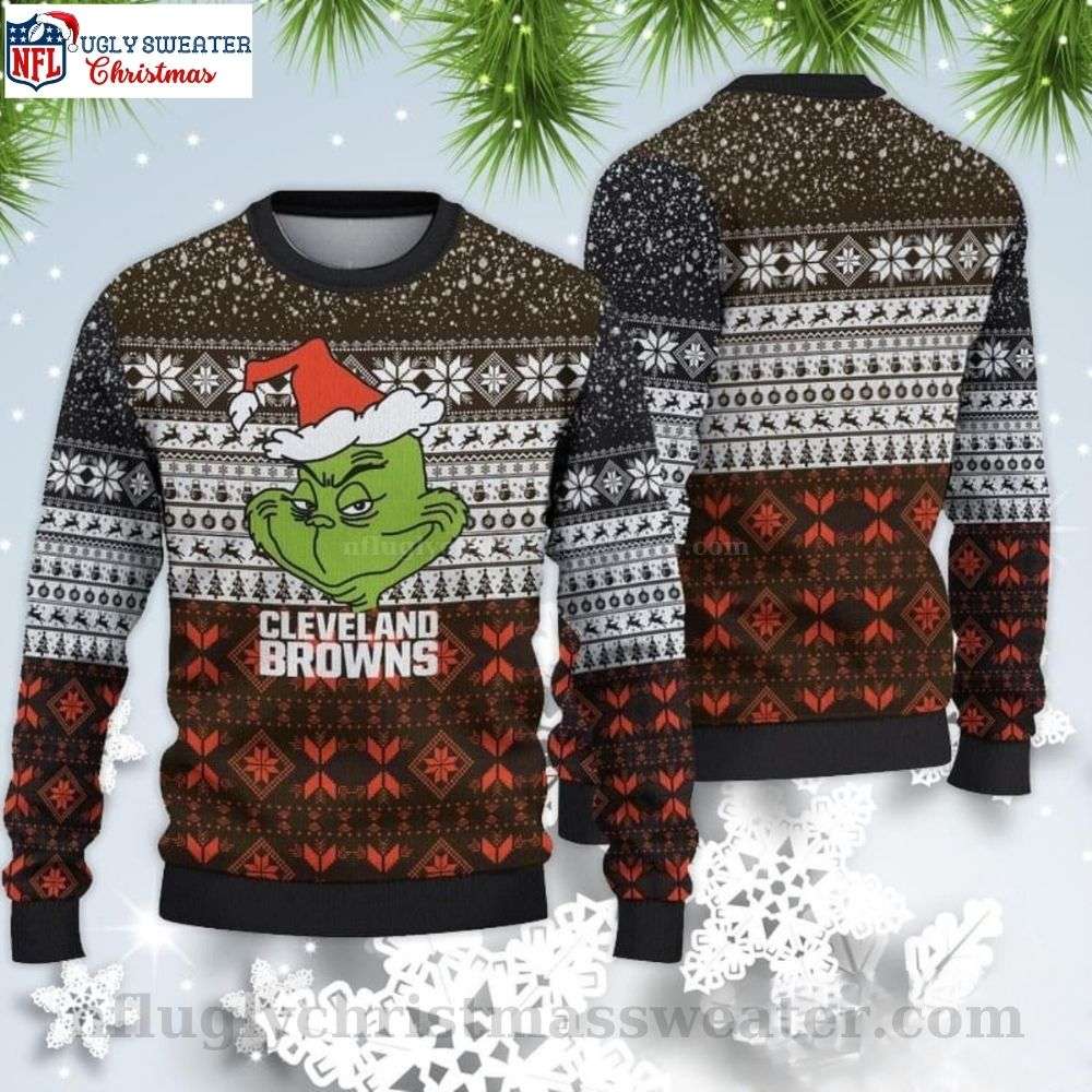 Unique Cleveland Browns Gifts - Ugly Sweater Featuring Playful Grinch Design