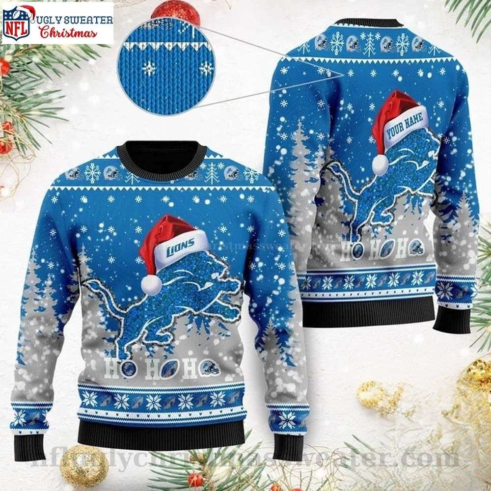 Unique Detroit Lions Gifts For Him - Santa Hat Logo Ugly Sweater