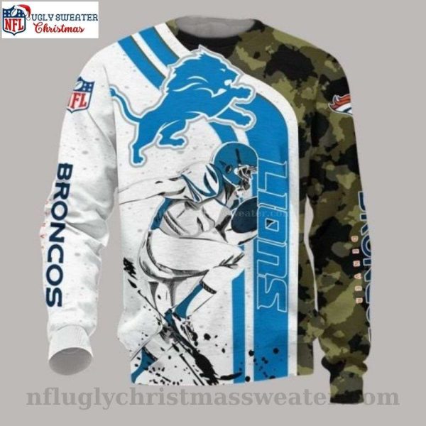 Unique Detroit Lions Gifts – Ugly Christmas Sweater In White Blue Camo