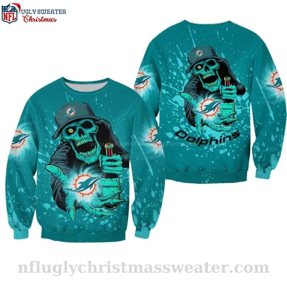 Unique Miami Dolphins Gifts - Funny Skull Christmas Sweater