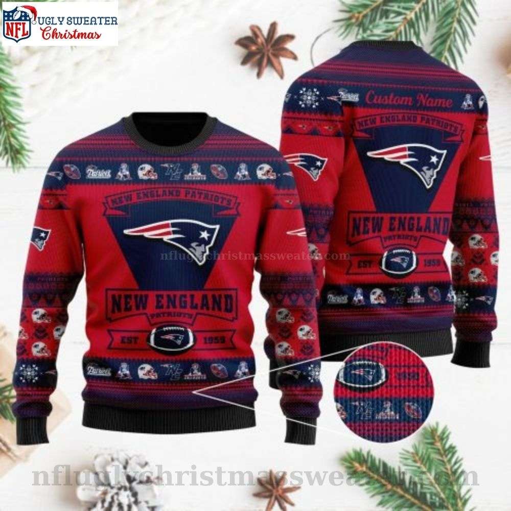 Unique Patriots Football Logo Custom Name Ugly Christmas Sweater