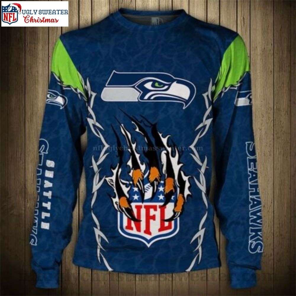 Unique Seattle Seahawks Ugly Christmas Sweater With NFL Logo Design