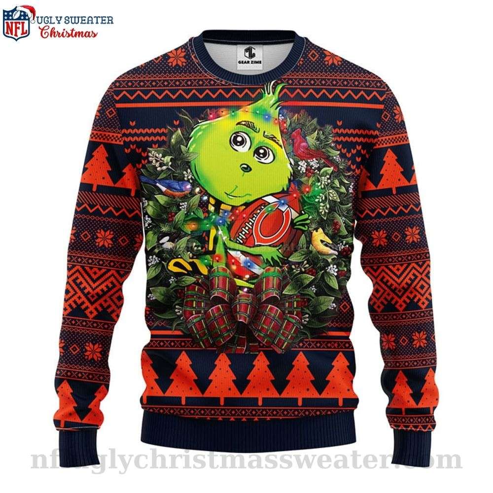 NFL Chicago Bears Ugly Christmas Sweater - Festive Grinch Hug Theme