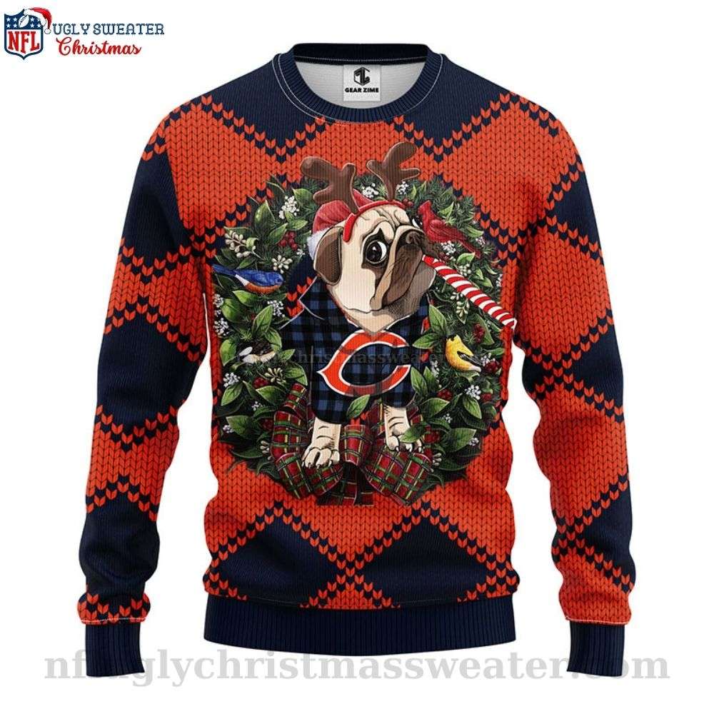 NFL Chicago Bears Ugly Christmas Sweater - Logo Print With Pub Dog