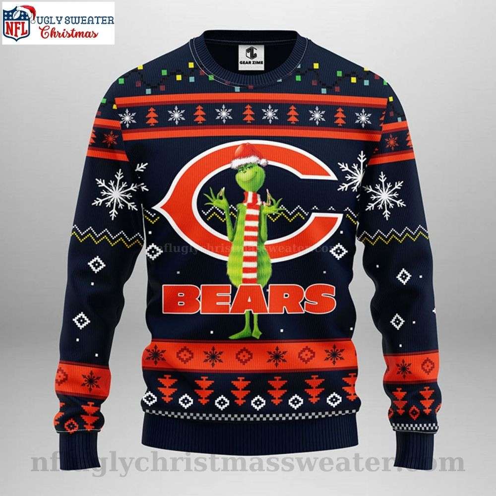 Chicago Bears Xmas Sweater - Funny Grinch Festive Design With Logo Print