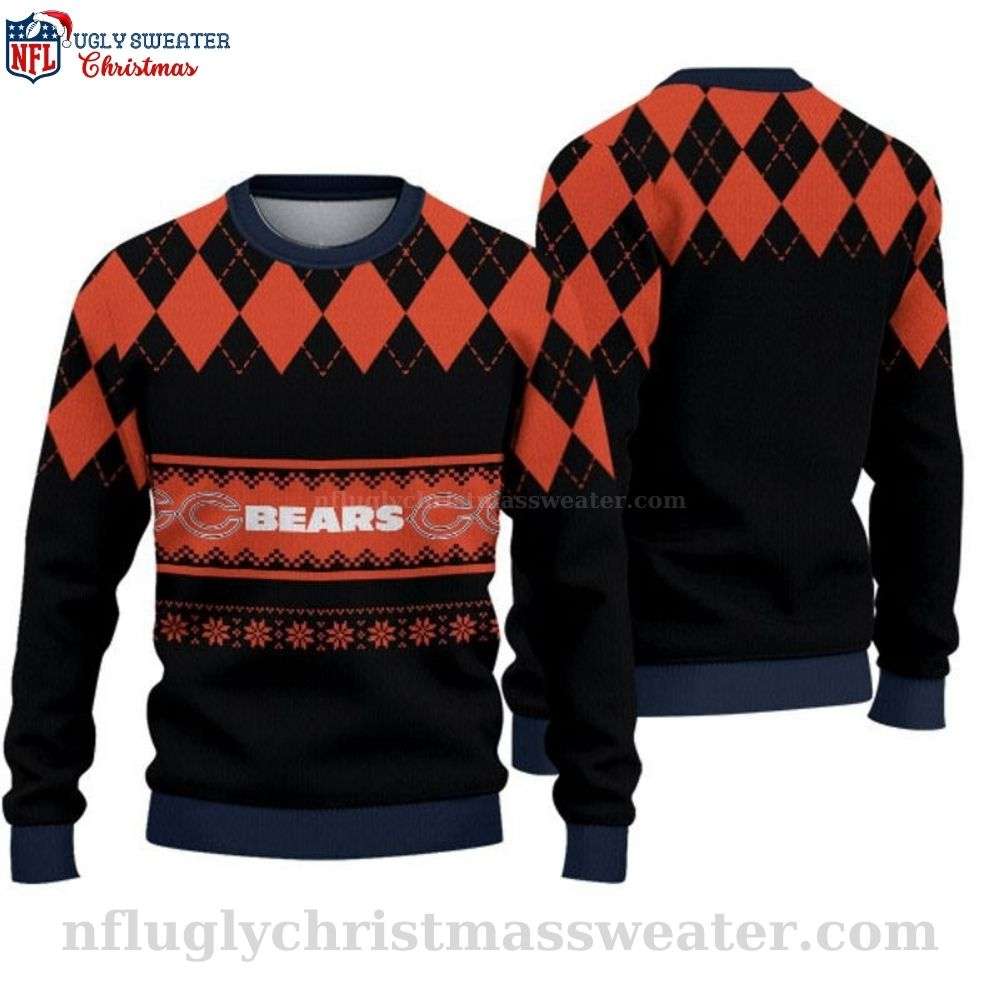 Chicago Bears Xmas Sweater - Logo Print With Diamond Pattern