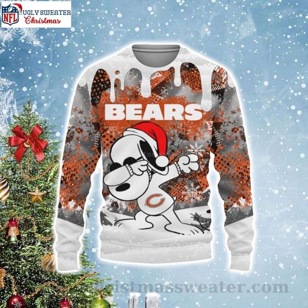 Chicago Bears Xmas Sweater - Playful Snoopy Dabbing Design
