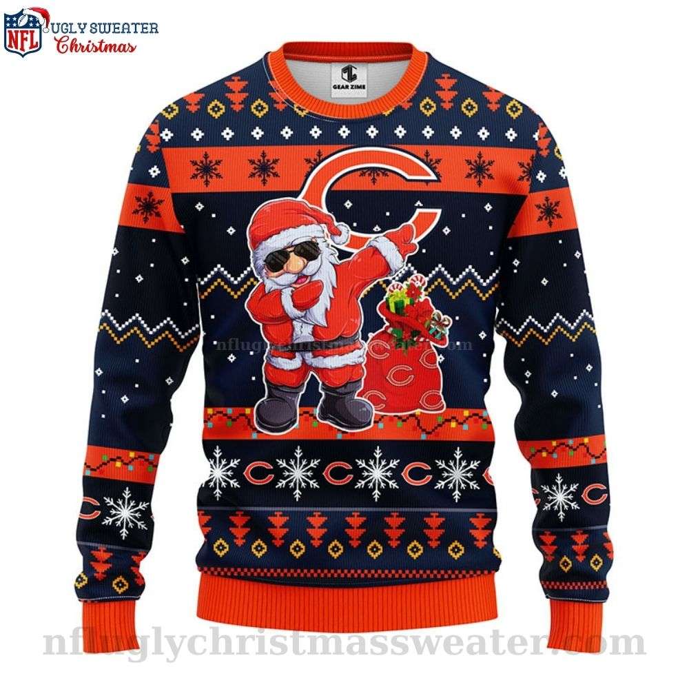 Men's Chicago Bears Ugly Sweater - Logo Print With Dabbing Santa Claus