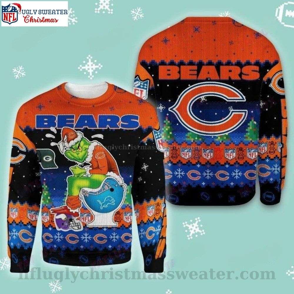 Gifts For Chicago Bears Fans - Grinch In Helmets Toilet Sweater