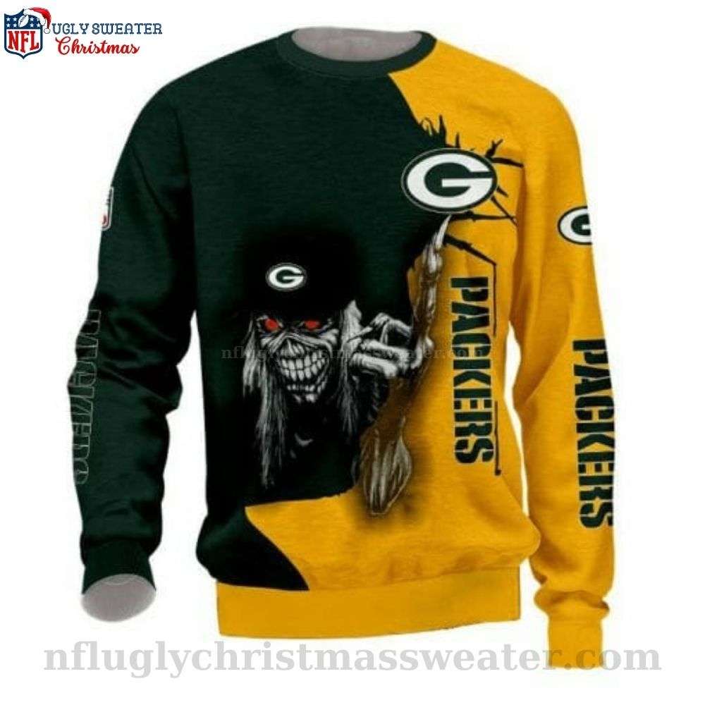 Iron Maiden For Halloween Graphics Infused Into Packers Christmas Sweater