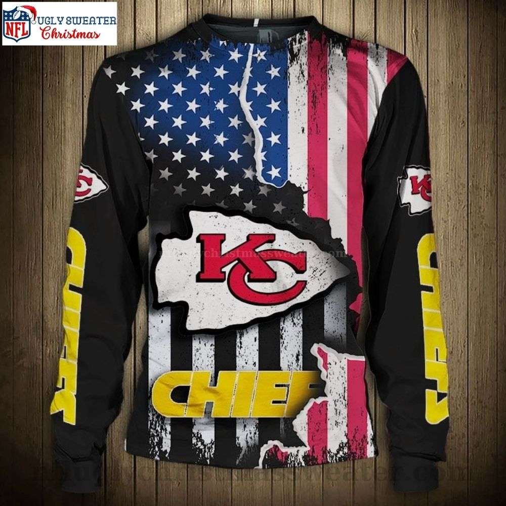 Kansas City Chiefs Gifts For Fans - USA Flag Ugly Christmas Sweater