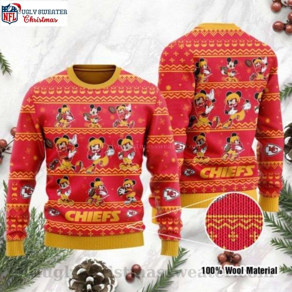 Kansas City Chiefs Holiday Sweater - Festive Disney Mickey Mouse Design