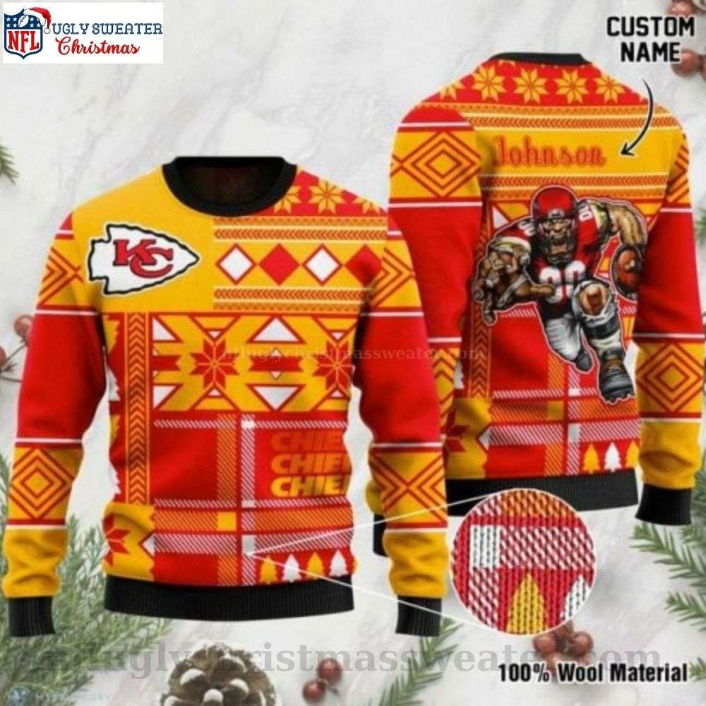 Kansas City Chiefs Logo And Mascot Custom Name Christmas Sweater