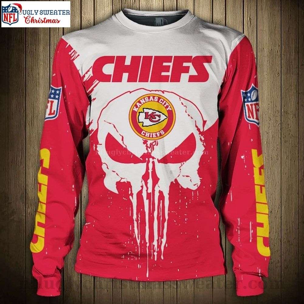 Kansas City Chiefs Logo Print Ugly Christmas Sweater With Edgy Skull Pattern