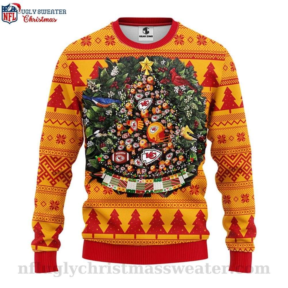 Kansas City Chiefs Logo Ugly Christmas Sweater With Tree Ball Design