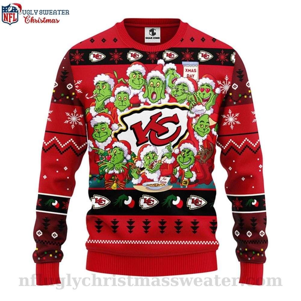 Kansas City Chiefs Ugly Christmas Sweater - Festive 12 Grinch Xmas Day Design