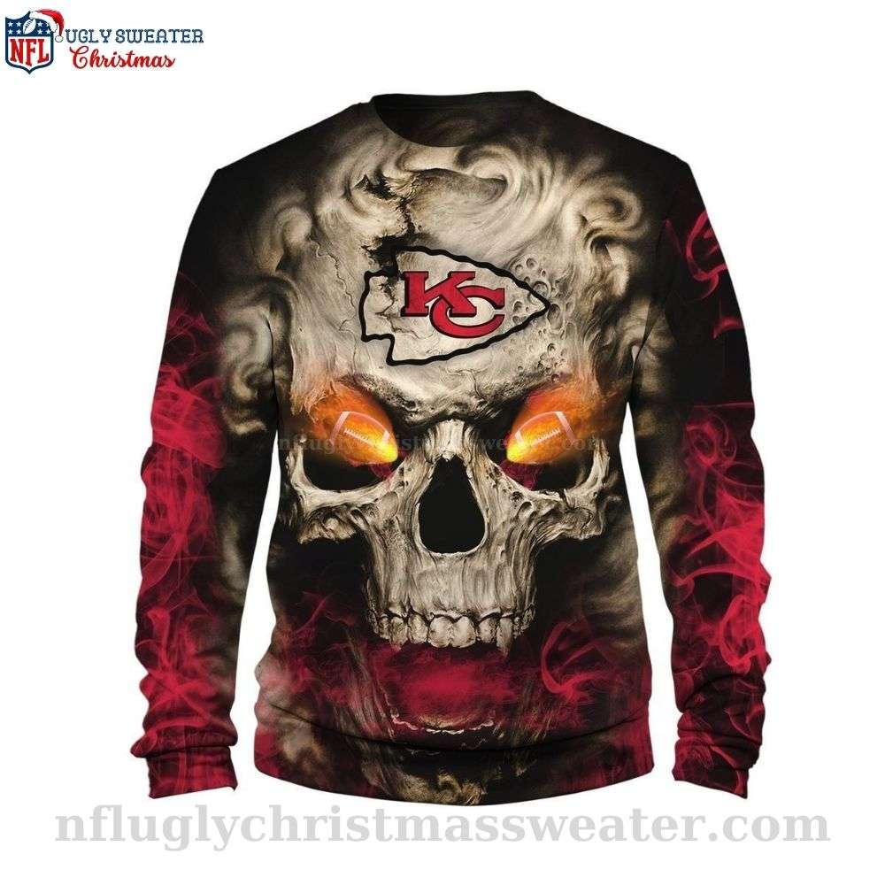 Kansas City Chiefs Ugly Christmas Sweater - Fire Skull Design