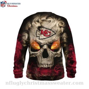 Kansas City Chiefs Ugly Christmas Sweater Fire Skull Design 2